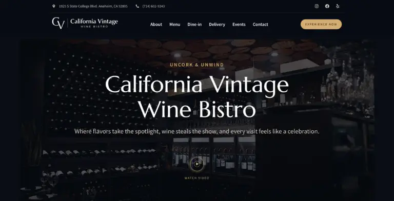 California Vintage Wine Bistro entrance and wine shelves.